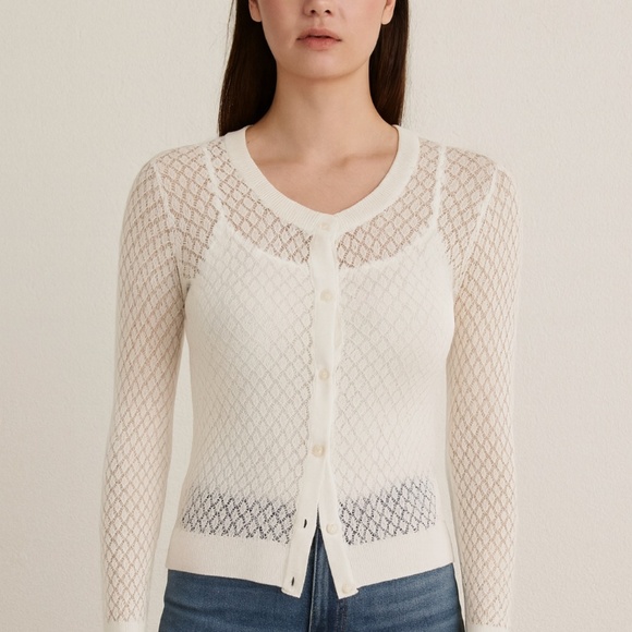 LOFT White Textured Button-Front Cardigan - Size S - Picture 1 of 4